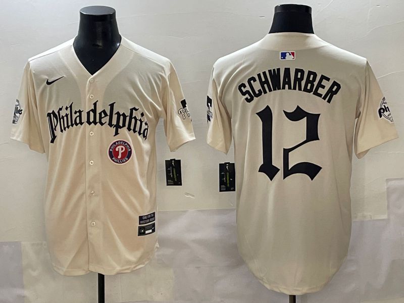 Men 2025 Philadelphia Phillies #12 Schwarber Cream Five generations Joint Name Nike MLB Jersey style 7